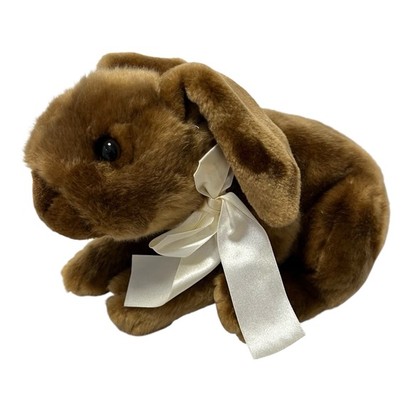 Kids of America Corp Brown Plush Bunny with White Ribbon Weighted 13” - Picture 1 of 8